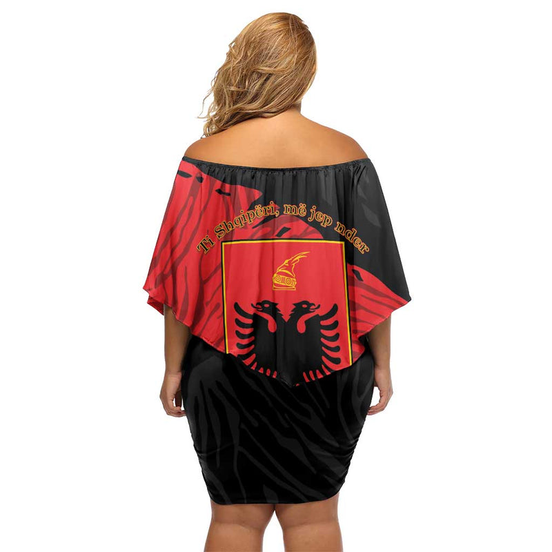 Albania Independence Day Albanian Eagle - Grunge Style Off Shoulder Short Dress
