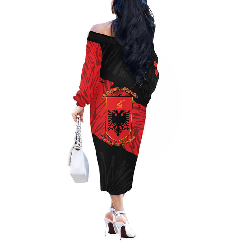 Albania Independence Day Albanian Eagle - Grunge Style Off The Shoulder Long Sleeve Dress
