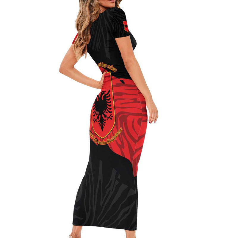 Albania Independence Day Albanian Eagle - Grunge Style Short Sleeve Bodycon Dress