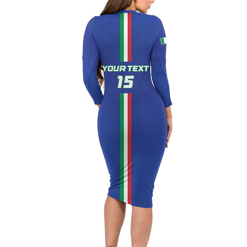 Custom Italy Football Come On Gli Azzurri Long Sleeve Bodycon Dress