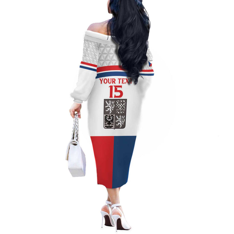 Custom Czech Hockey Go Cesko Off The Shoulder Long Sleeve Dress