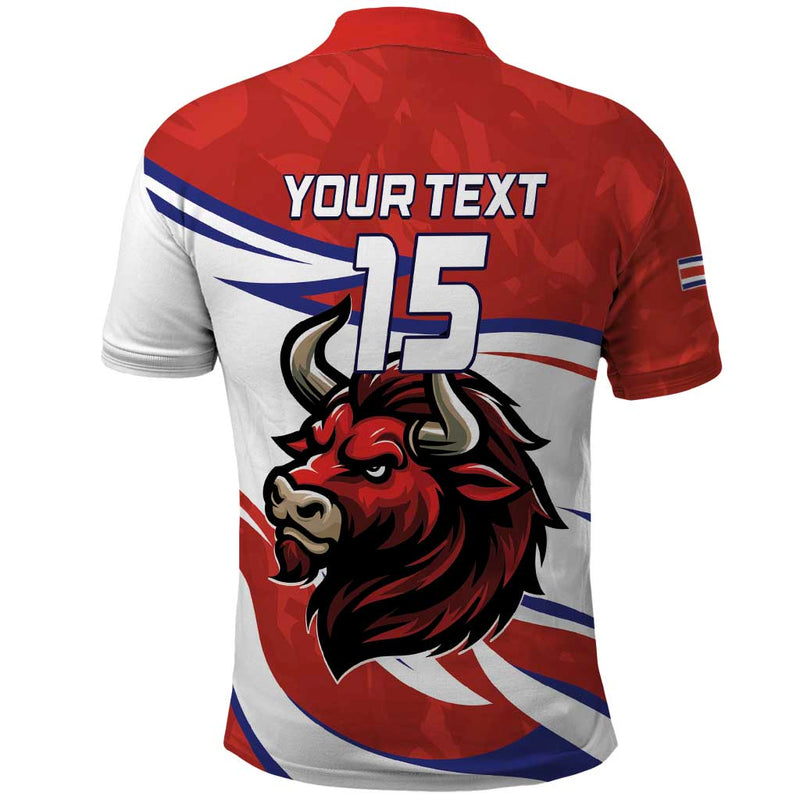 Custom Costa Rica Football Los Ticos With Bull Mascot Polo Shirt