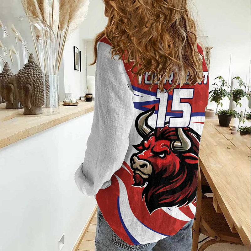 Custom Costa Rica Football Los Ticos With Bull Mascot Women Casual Shirt