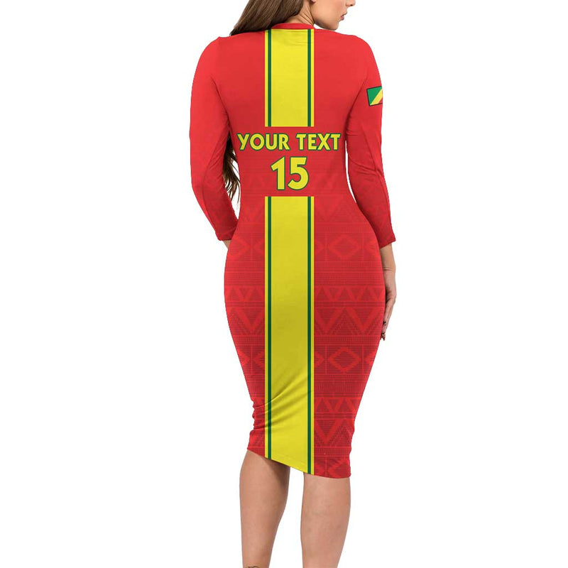 Custom Congo Brazzaville Football Go Ba Diabulu Ya Mbwaki Red Color Long Sleeve Bodycon Dress