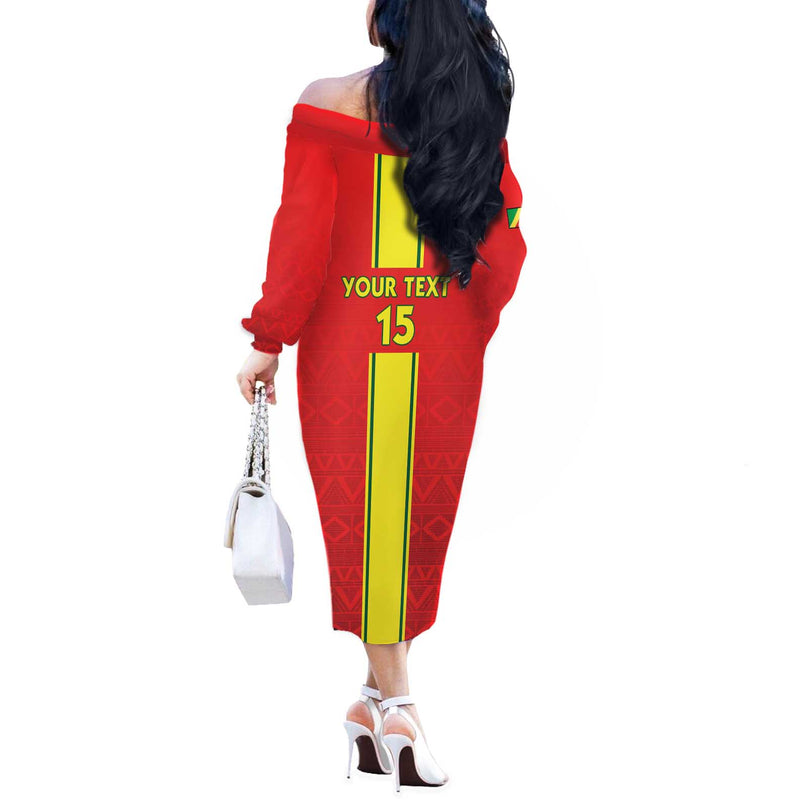 Custom Congo Brazzaville Football Go Ba Diabulu Ya Mbwaki Red Color Off The Shoulder Long Sleeve Dress