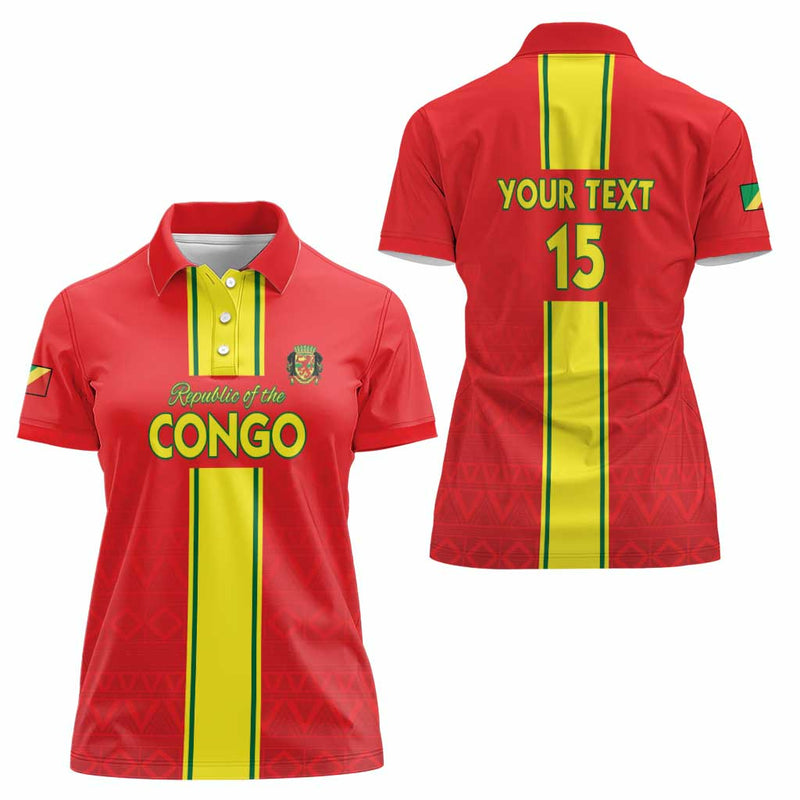 Custom Congo Brazzaville Football Go Ba Diabulu ya Mbwaki Red Color Women Polo Shirt