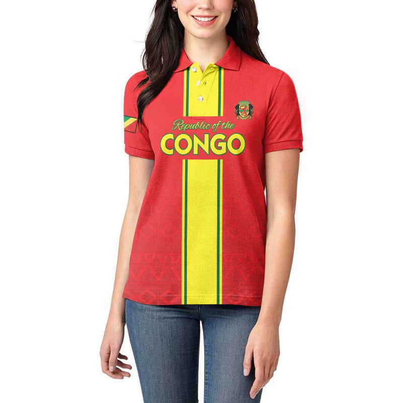 Custom Congo Brazzaville Football Go Ba Diabulu ya Mbwaki Red Color Women Polo Shirt