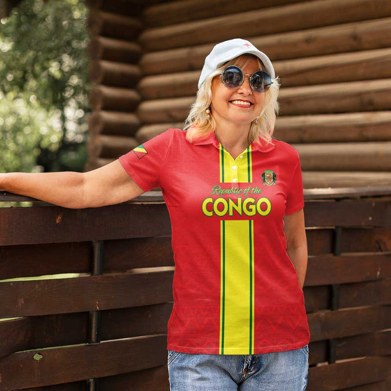 Custom Congo Brazzaville Football Go Ba Diabulu ya Mbwaki Red Color Women Polo Shirt