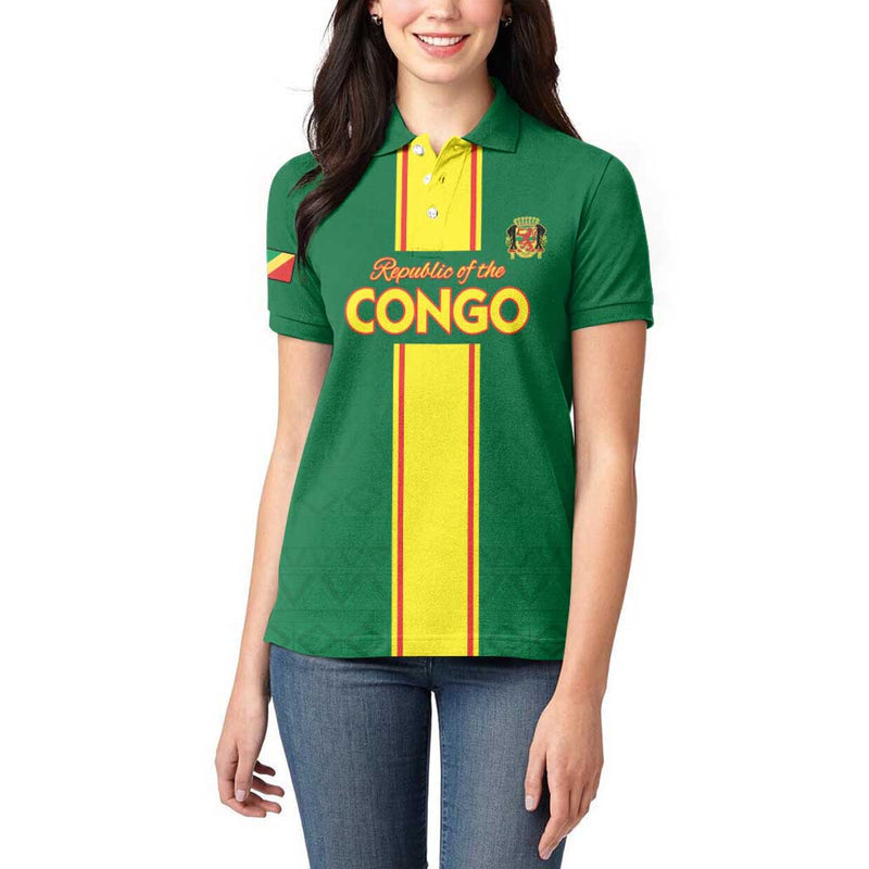 Custom Congo Brazzaville Football Go Ba Diabulu ya Mbwaki Green Color Women Polo Shirt