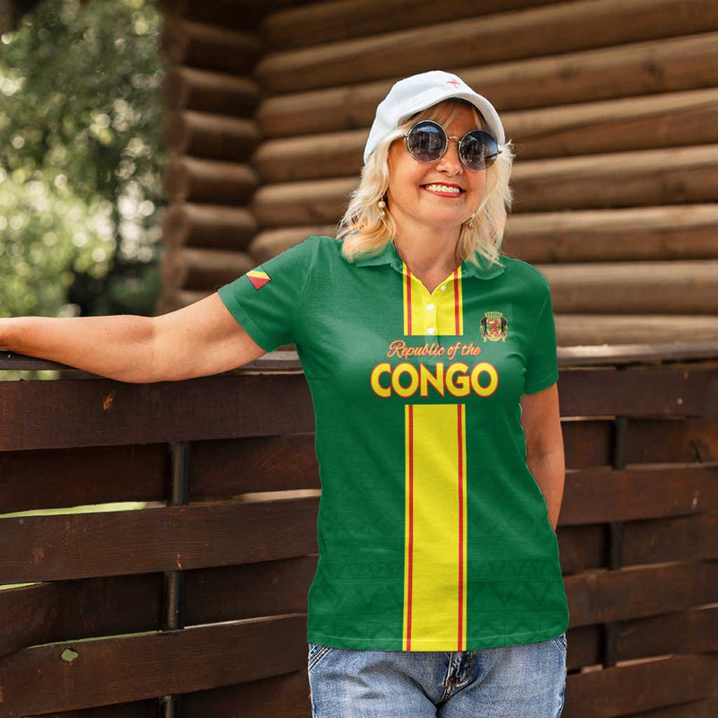 Custom Congo Brazzaville Football Go Ba Diabulu ya Mbwaki Green Color Women Polo Shirt