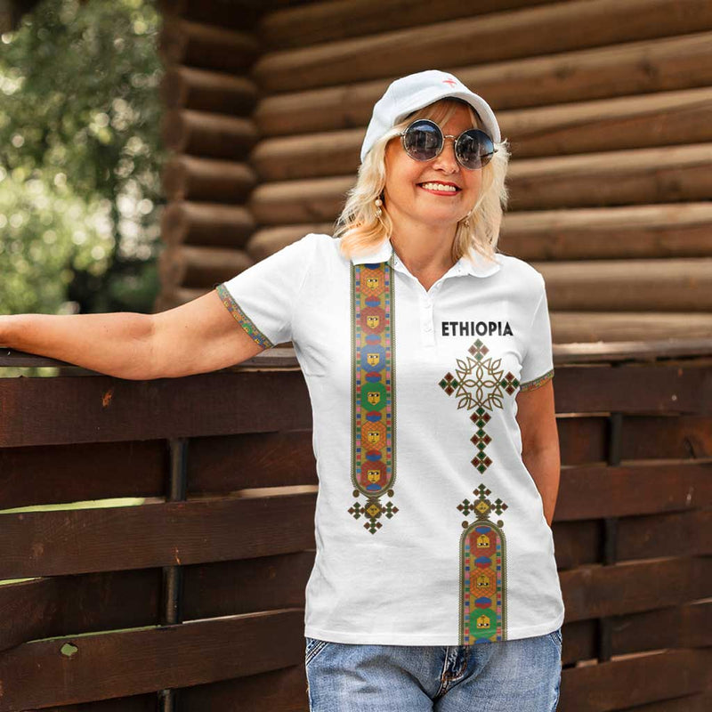 Ethiopia Saba Kemis Ethiopian Cross Lion Of Judah Women Polo Shirt