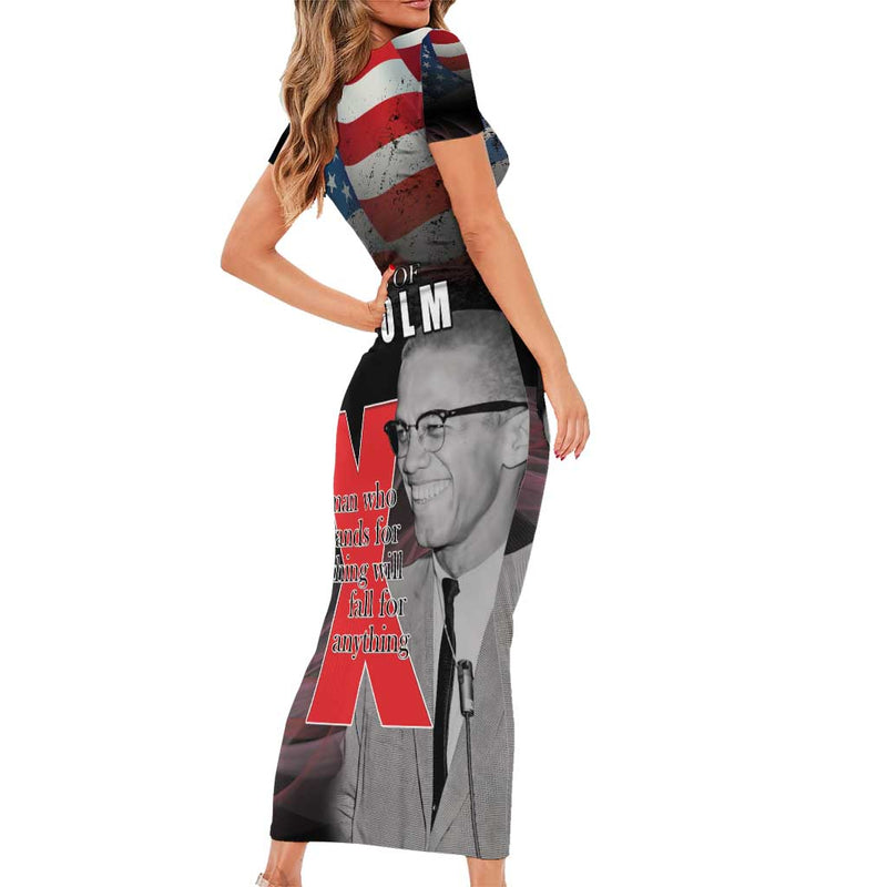 African American El Hajj Malik El Shabazz 100 Years Of Malcolm X Short Sleeve Bodycon Dress