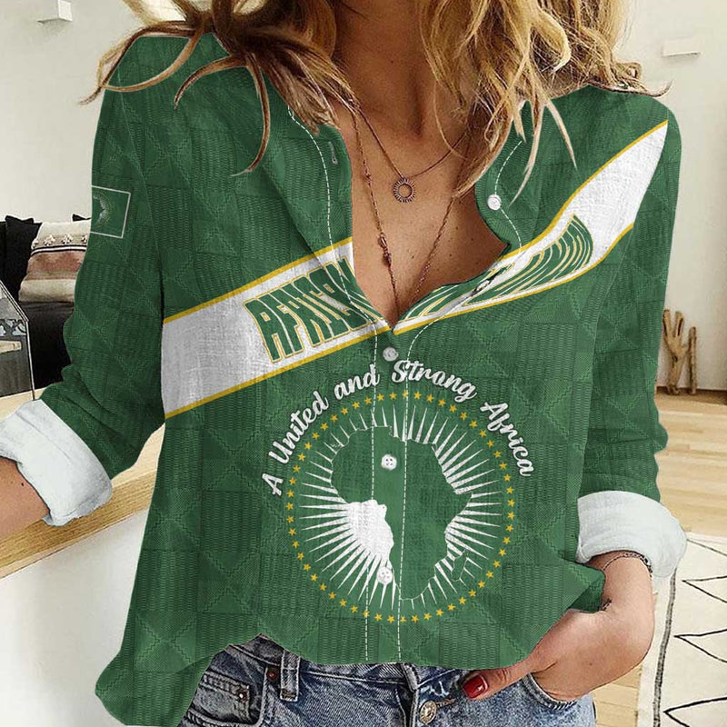 African Union Day Women Casual Shirt Emblem With Kente Pattern