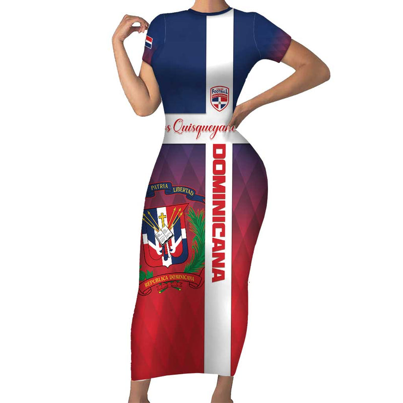 Custom Dominican Republic Football Come On Los Quisqueyanos Short Sleeve Bodycon Dress