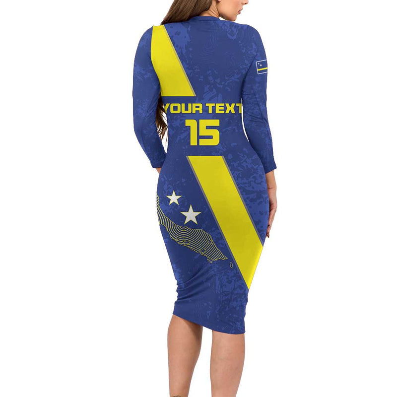 Custom Curacao Football Go La Familia Azul Long Sleeve Bodycon Dress
