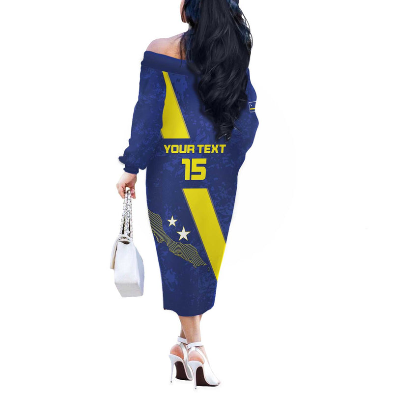 Custom Curacao Football Go La Familia Azul Off The Shoulder Long Sleeve Dress