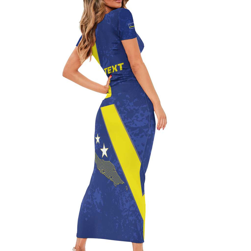 Custom Curacao Football Go La Familia Azul Short Sleeve Bodycon Dress