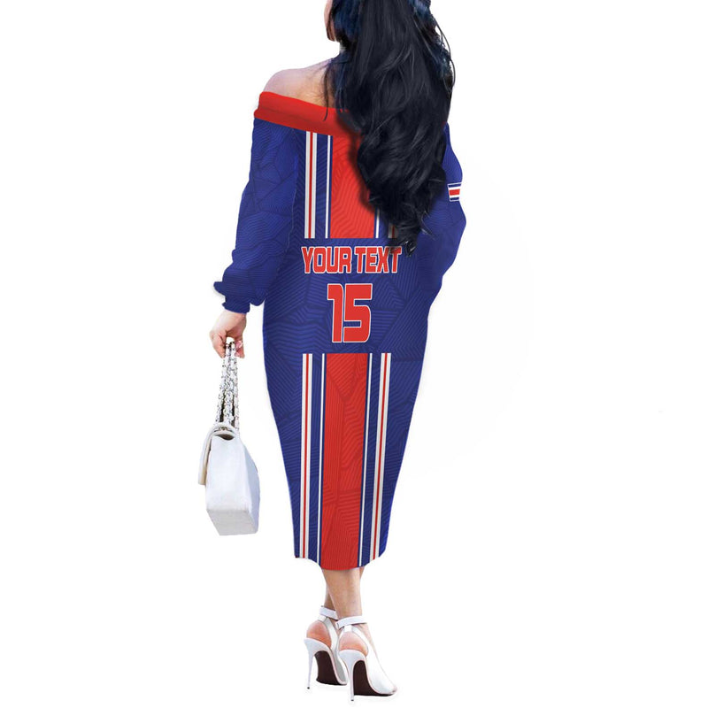 Custom Costa Rica Football Vamos Ticos! Off The Shoulder Long Sleeve Dress