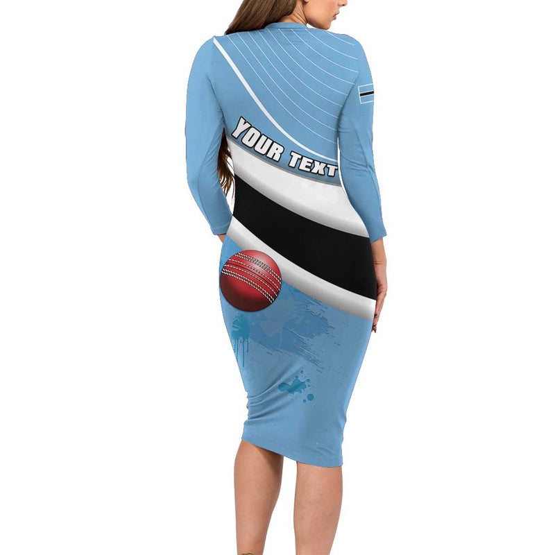 Custom Botswana Cricket Go Baggy Blues Long Sleeve Bodycon Dress