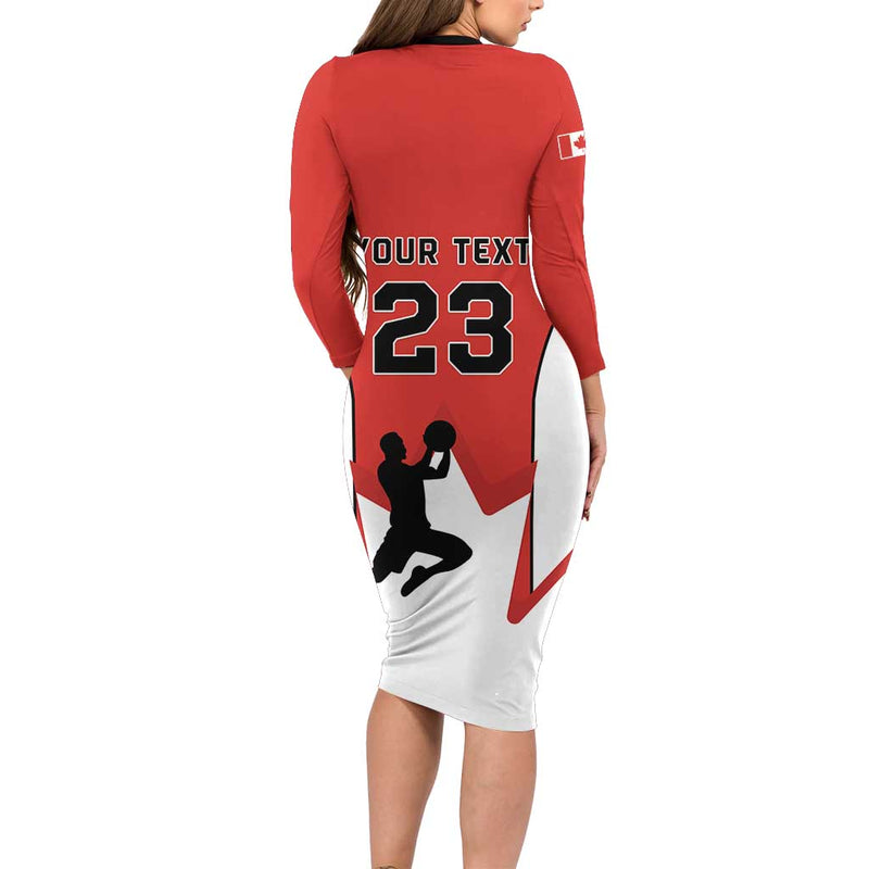 Custom Canada Basketball Go Champions Team Canada Long Sleeve Bodycon Dress