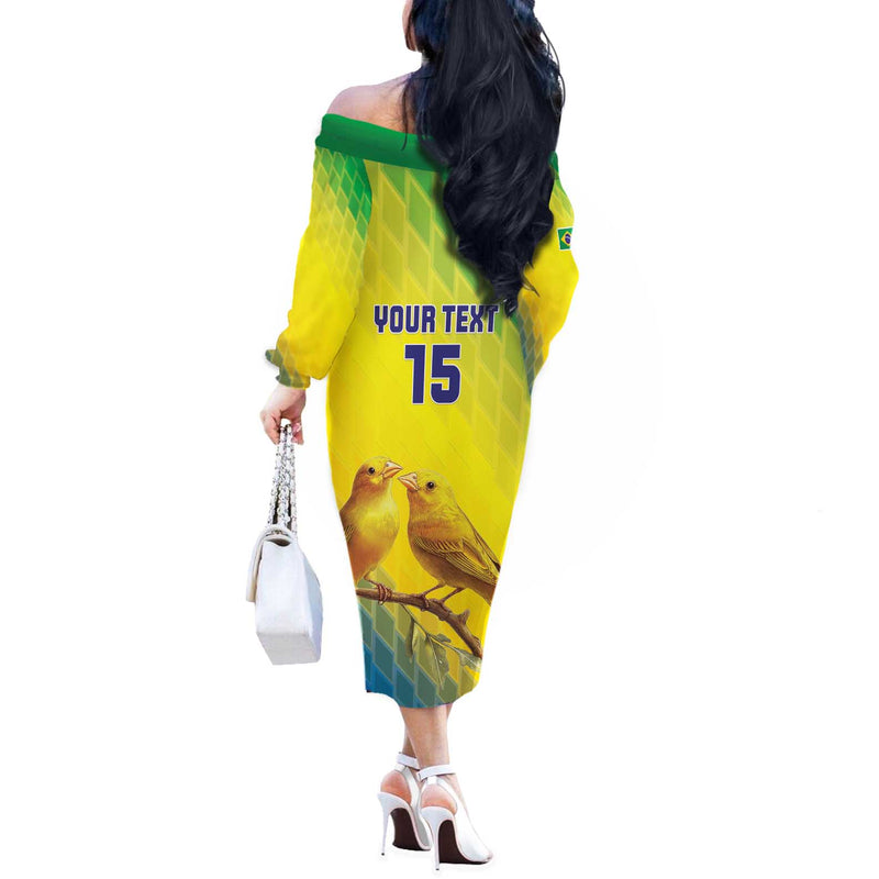 Custom Brazil Football Go Canarinho Go Off The Shoulder Long Sleeve Dress