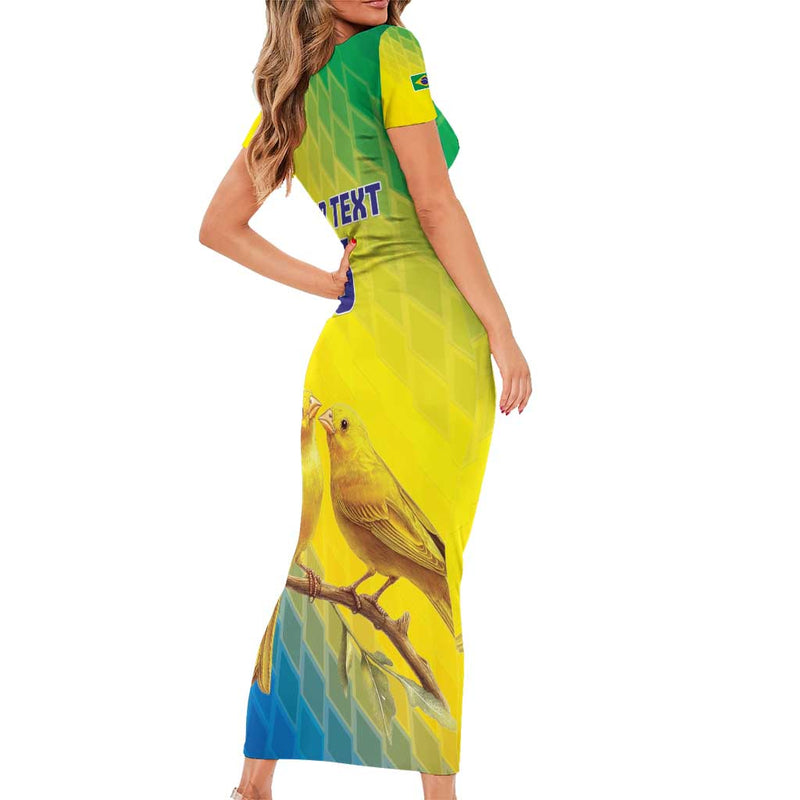 Custom Brazil Football Go Canarinho Go Short Sleeve Bodycon Dress