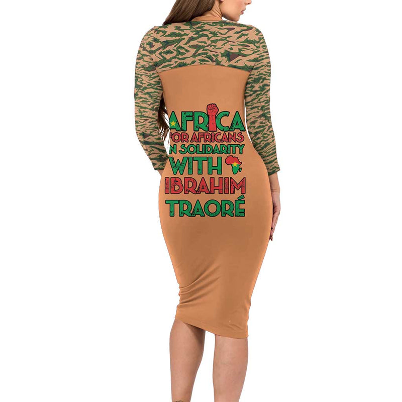 Africa In Solidarity With Traore Africa For Africans Long Sleeve Bodycon Dress