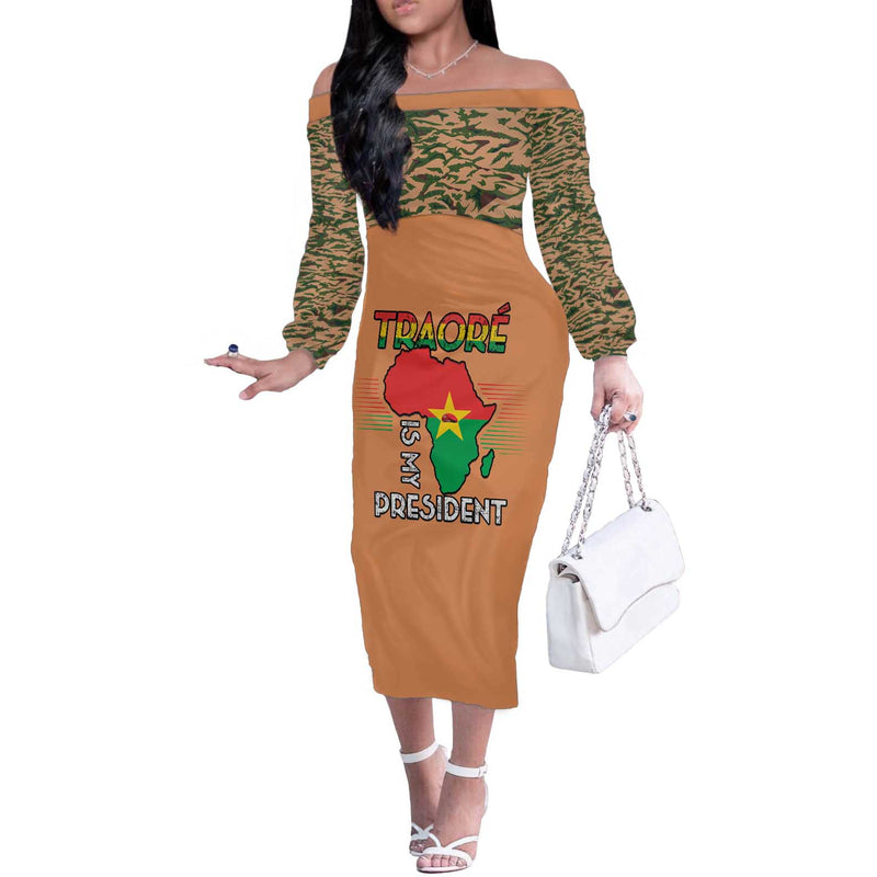 Africa In Solidarity With Traore Africa For Africans Off The Shoulder Long Sleeve Dress