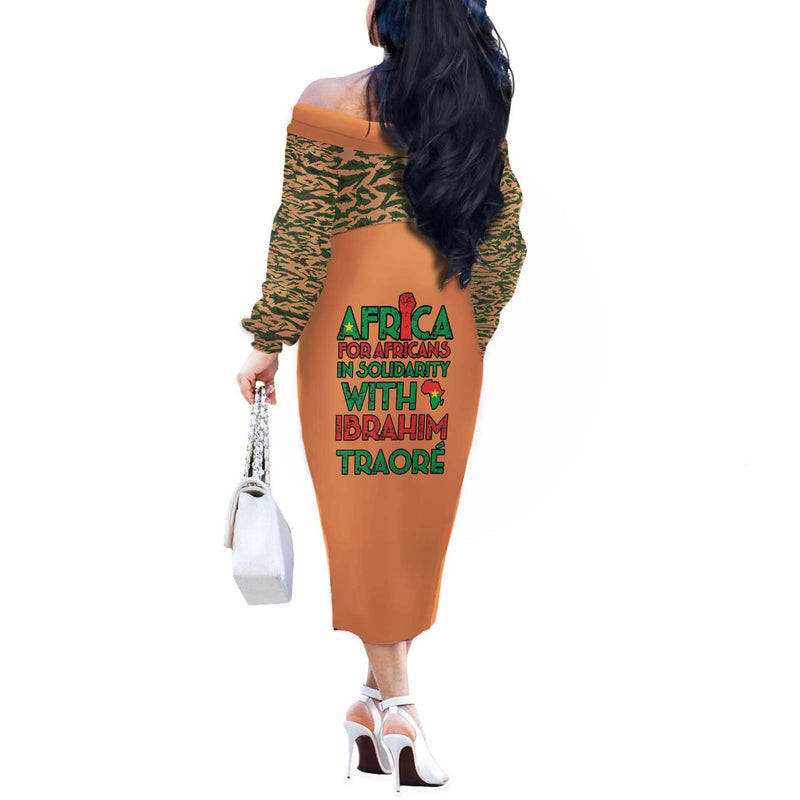 Africa In Solidarity With Traore Africa For Africans Off The Shoulder Long Sleeve Dress