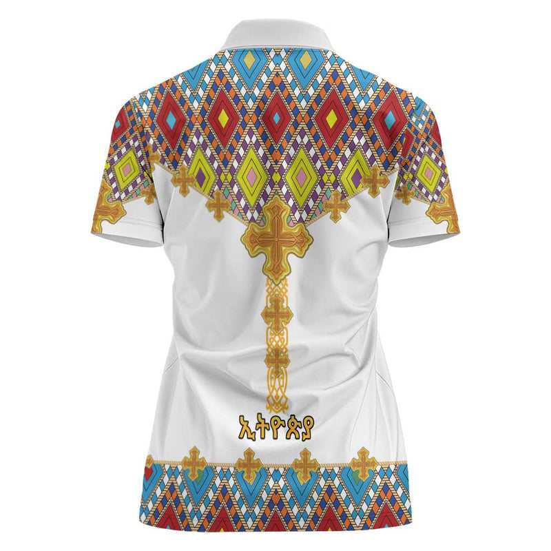 Ethiopian Epiphany Cross Mix Tilet Pattern Women Polo Shirt