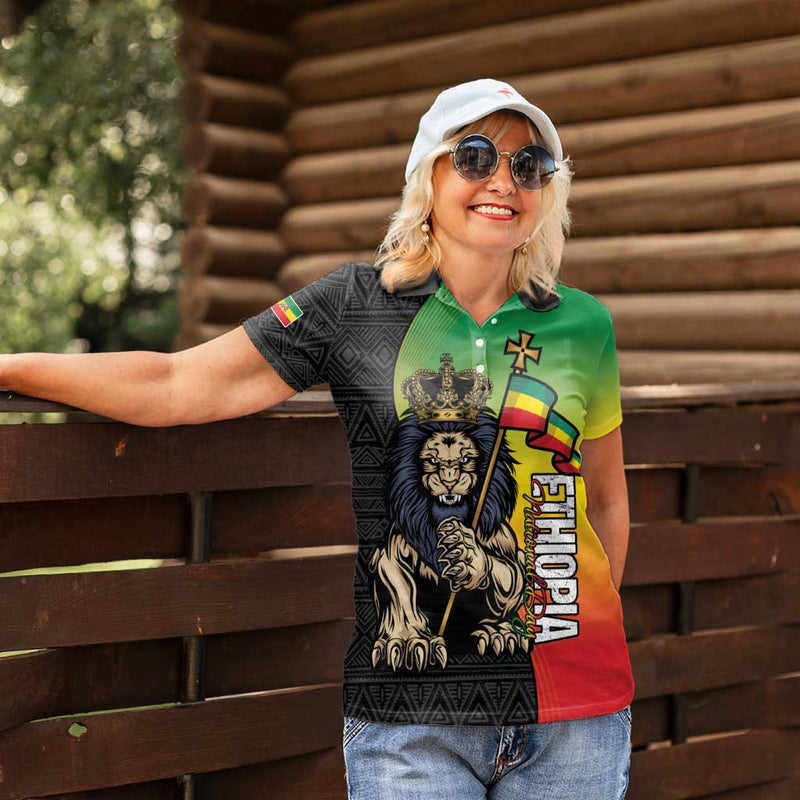 Ethiopia National Day Lion Of Judah African Pattern Women Polo Shirt