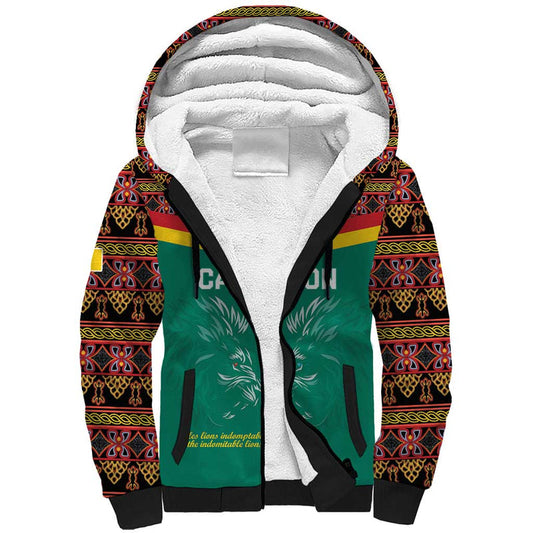 Custom Cameroon Football Go Champions - Toghu Pattern Sherpa Hoodie