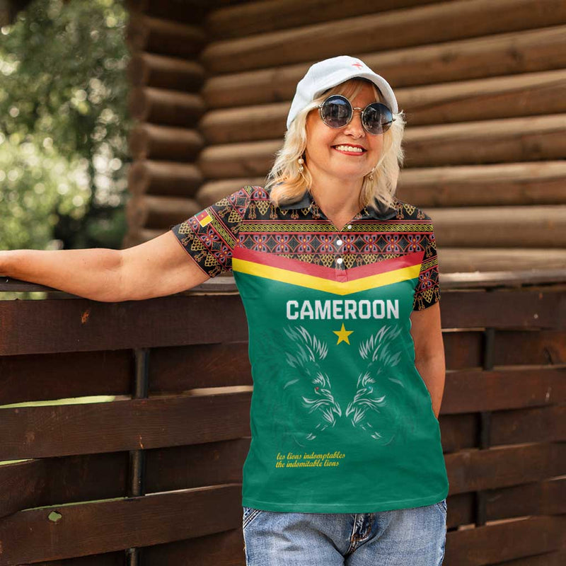 Custom Cameroon Football Go Champions - Toghu Pattern Women Polo Shirt