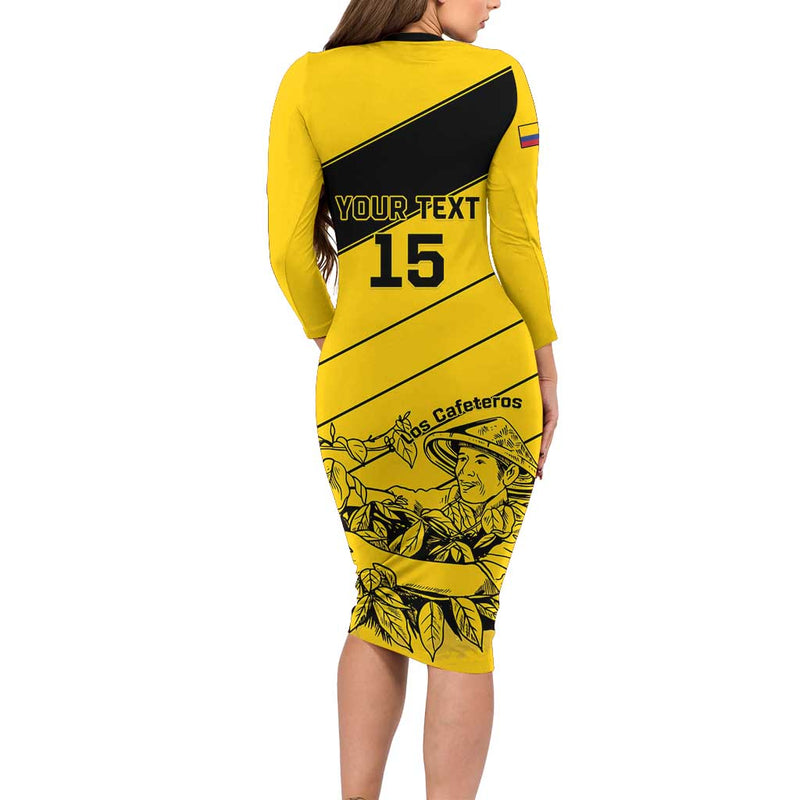Custom Colombia Football Go Los Cafeteros Long Sleeve Bodycon Dress
