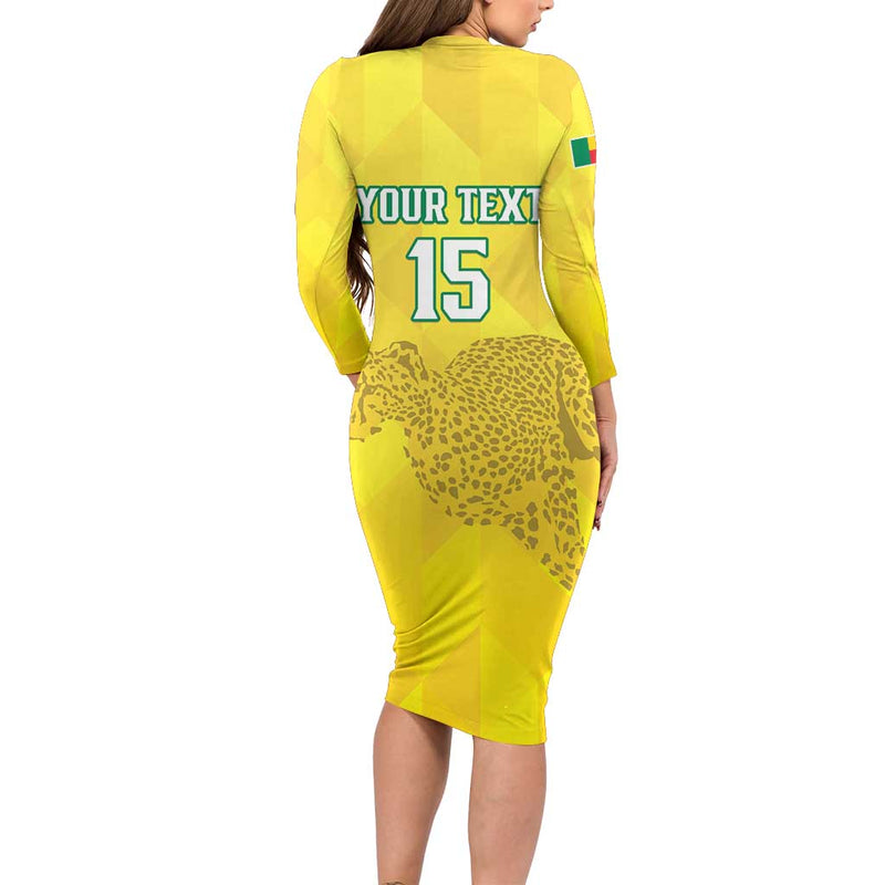 Custom Benin Football Go Cheetahs Long Sleeve Bodycon Dress