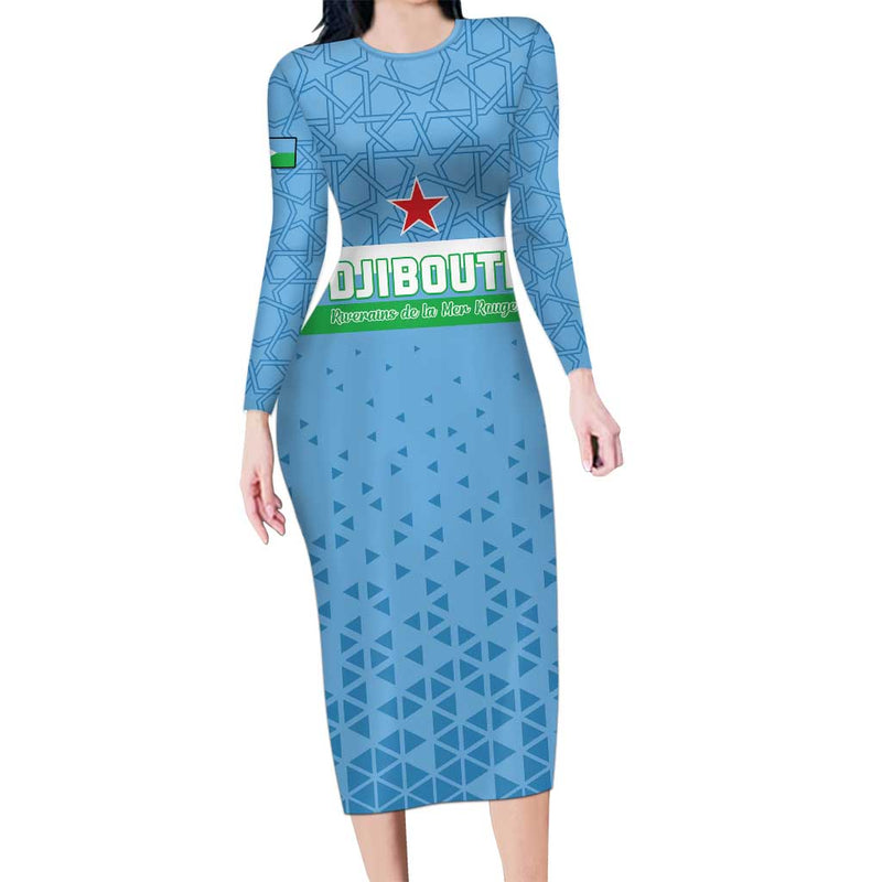 Custom Djibouti Football Come On Riverains De La Mer Rouge Long Sleeve Bodycon Dress