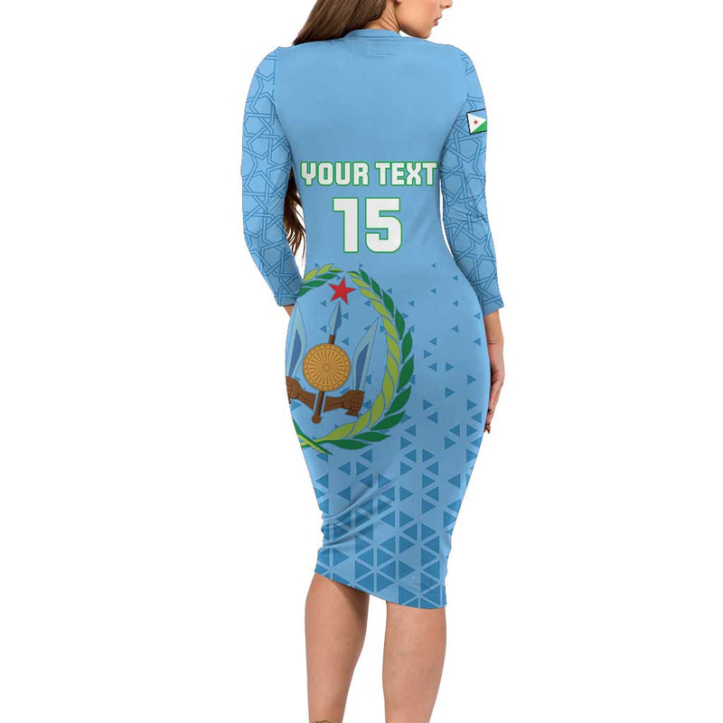 Custom Djibouti Football Come On Riverains De La Mer Rouge Long Sleeve Bodycon Dress