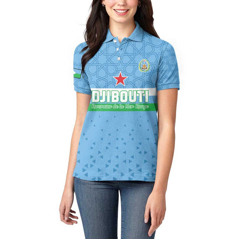 Custom Djibouti Football Come On Riverains de la Mer Rouge Women Polo Shirt