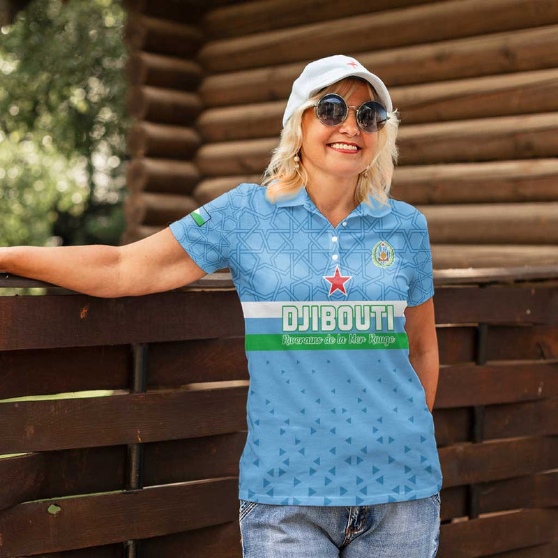Custom Djibouti Football Come On Riverains de la Mer Rouge Women Polo Shirt