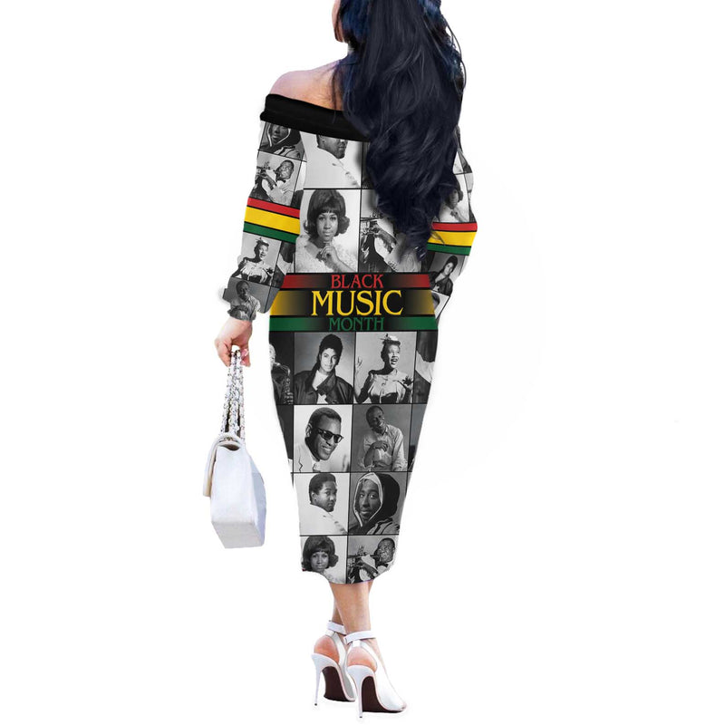 African-american Black Music Month Legends Tribute Off The Shoulder Long Sleeve Dress