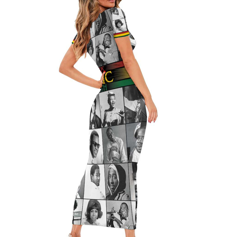 African-american Black Music Month Legends Tribute Short Sleeve Bodycon Dress