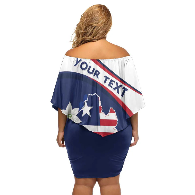 Custom Liberia Independence Day Coat Of Arms Pepper Flowers Off Shoulder Short Dress