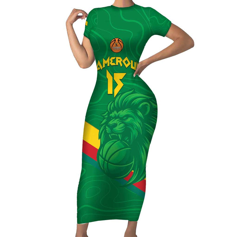 Custom Cameroon Basketball Go Champions Indomitable Lions Short Sleeve Bodycon Dress