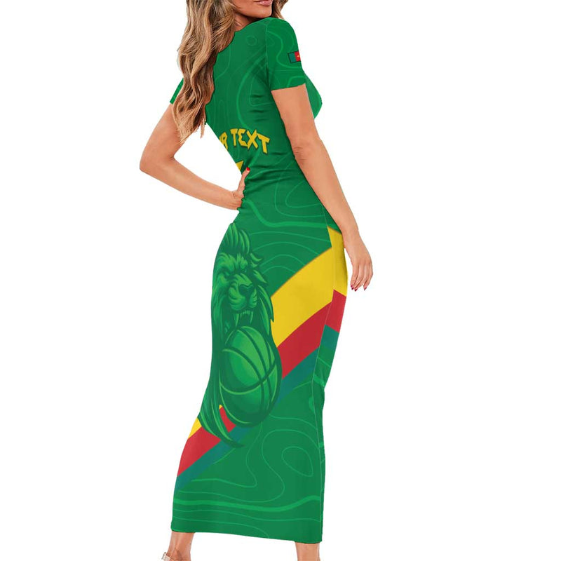 Custom Cameroon Basketball Go Champions Indomitable Lions Short Sleeve Bodycon Dress