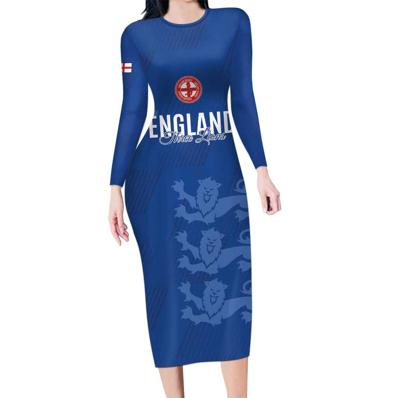 Custom England Cricket Go Three Lions - Blue Ver Long Sleeve Bodycon Dress