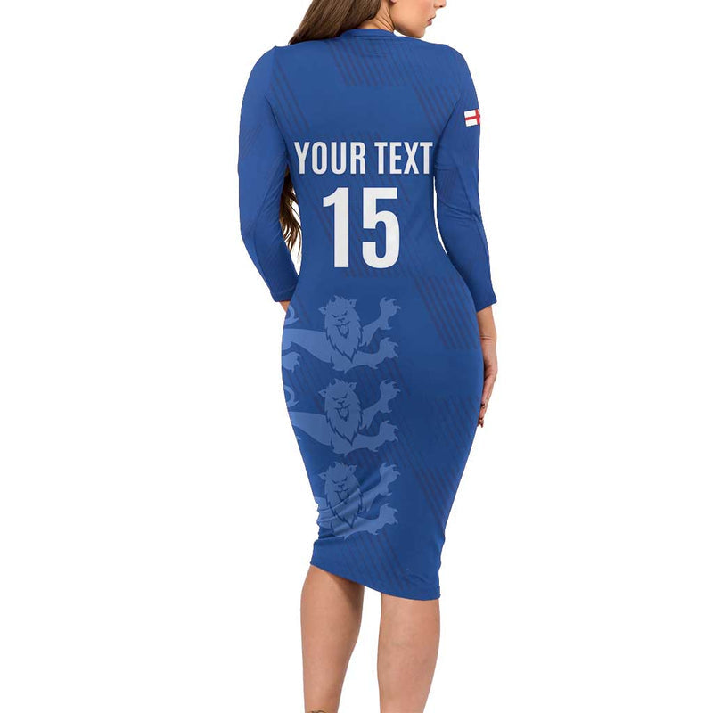 Custom England Cricket Go Three Lions - Blue Ver Long Sleeve Bodycon Dress