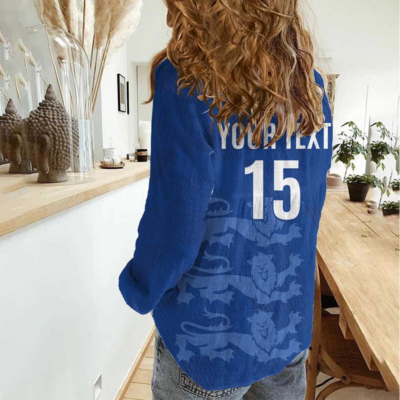 Custom England Cricket Go Three Lions - Blue Ver Women Casual Shirt