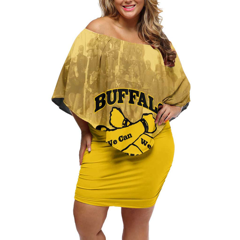 African American Buffalo Soldier We Can We Will - Yellow Off Shoulder Short Dress