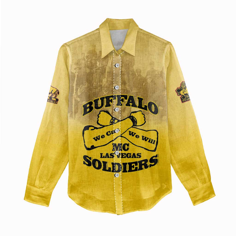 African American Buffalo Soldier We Can We Will - Yellow Women Casual Shirt