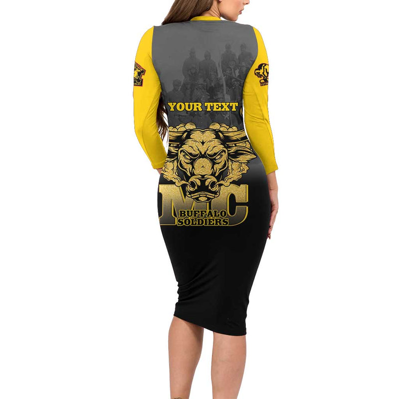 African American Buffalo Soldier We Can We Will - Black Long Sleeve Bodycon Dress